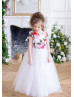 Cap Sleeves Floral Satin Tulle Flower Girl Dress